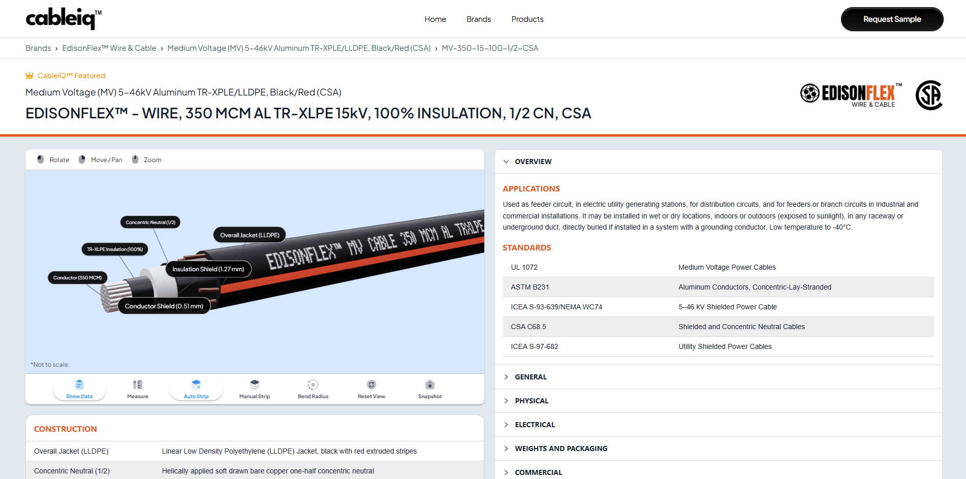 CableIQ™ interactive cable specification platform interface
