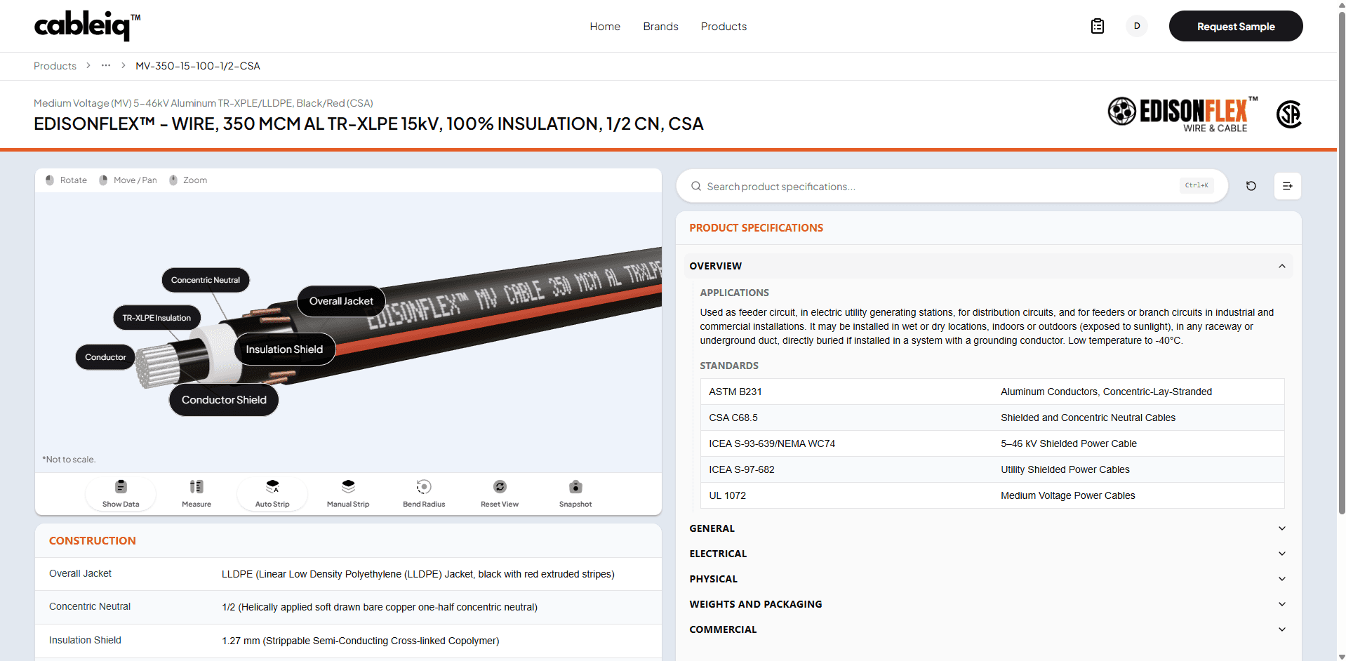 CableIQ specification interface
