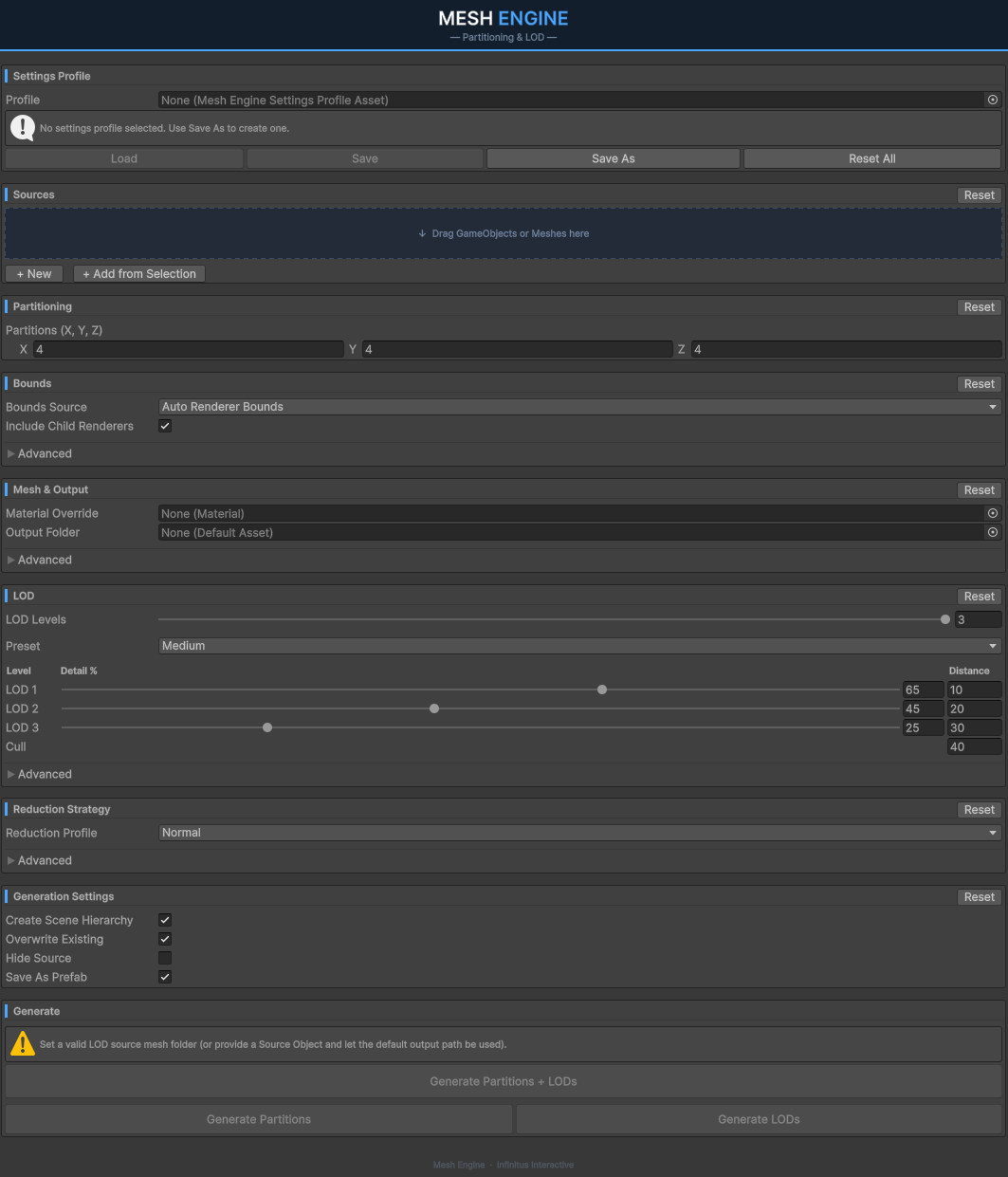Mesh Engine window overview