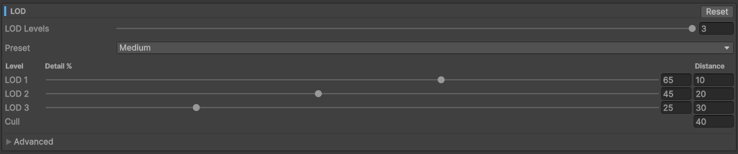 LOD section settings